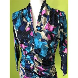 Rafaella Ruched Abstract Multi Color Top Sz M